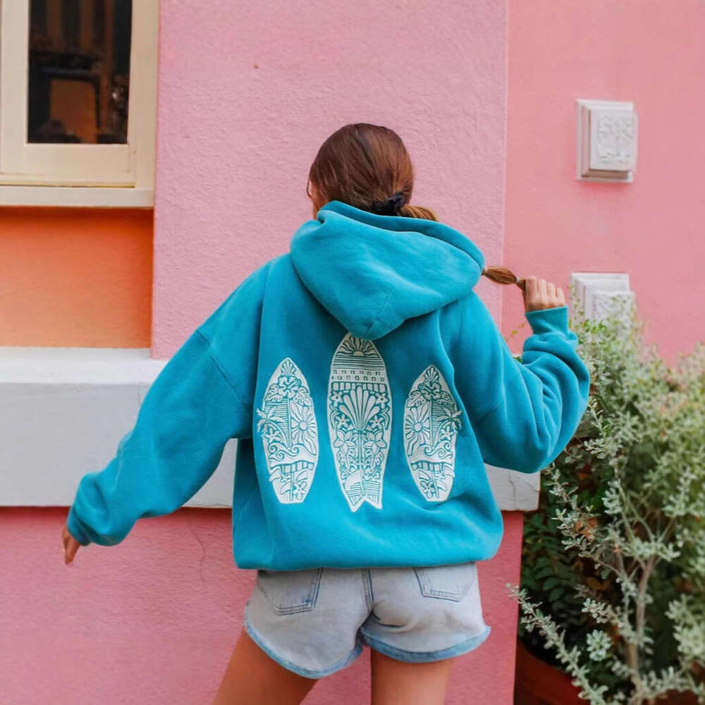 Fashionable and casual surfboard embroidered with plush thick women's hoodie