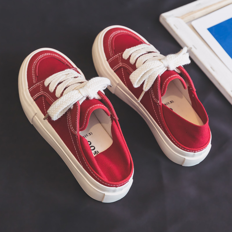 Designer Shoes DDOO Red Half Slippers Two Wear Women's Spring 2025 New Style One Step Lazy Board Cloth Shoes Ball White Shoes