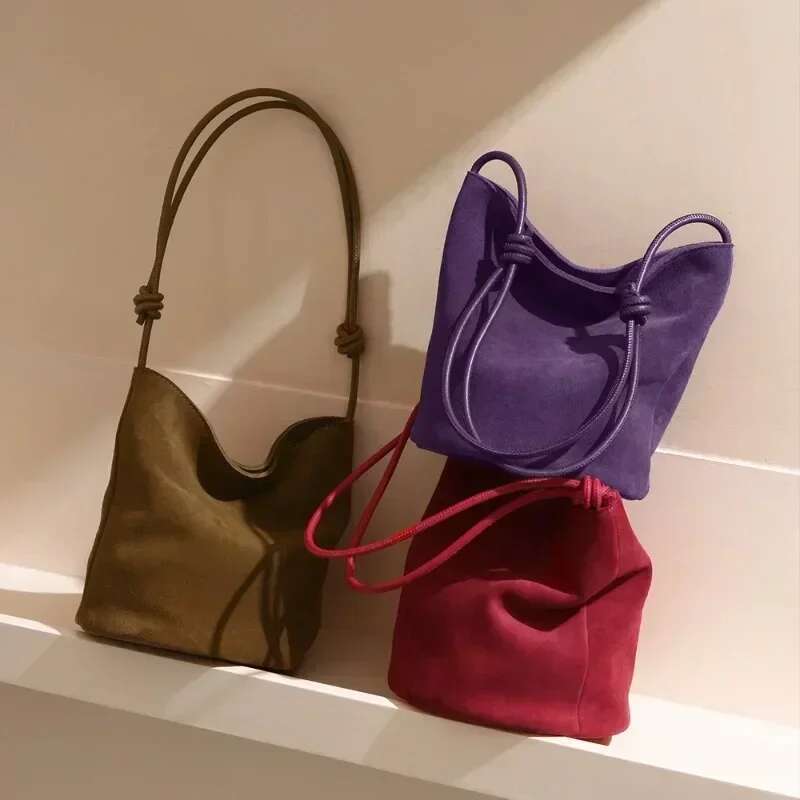 2025 New Tote Bucket Bolsos Mujer Vintage Handbag Shoulder Bags Commuter Drawstring Sac Femme Frosted Cowhide Leather Bolsas