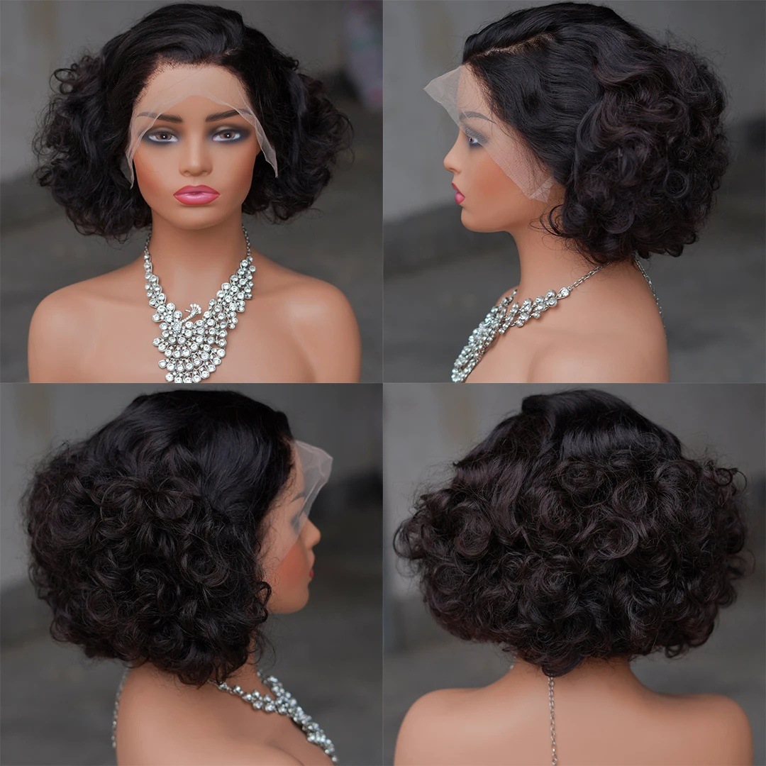 10A 13*4Frontal Loose Wave Bob 100% Human Hair Wigs