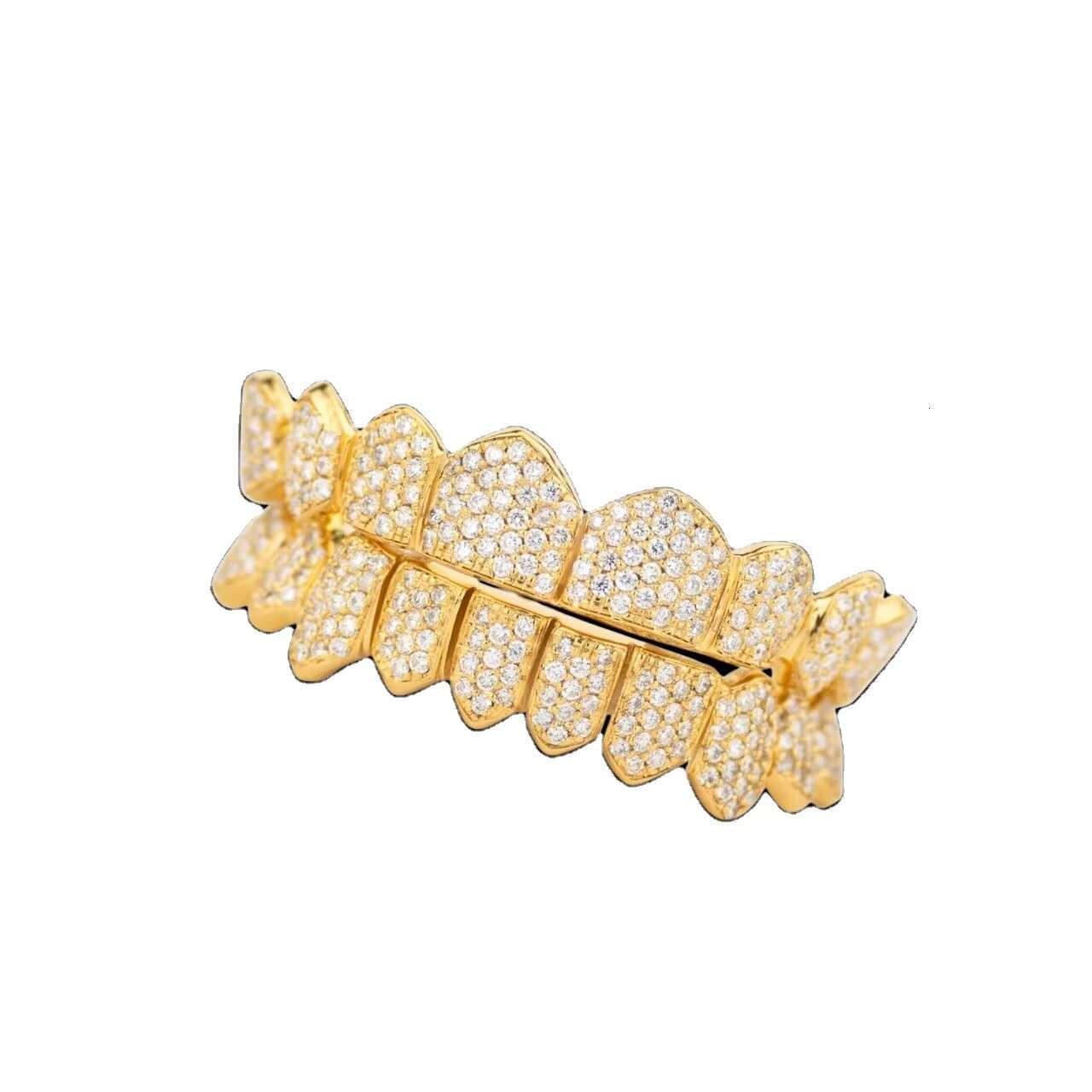 Hip Hop 925 Silver Tooth Grillz Moissanite Diamonds Fashion Jewelry Gold Plated Teeth with Fine Piercing Accessories