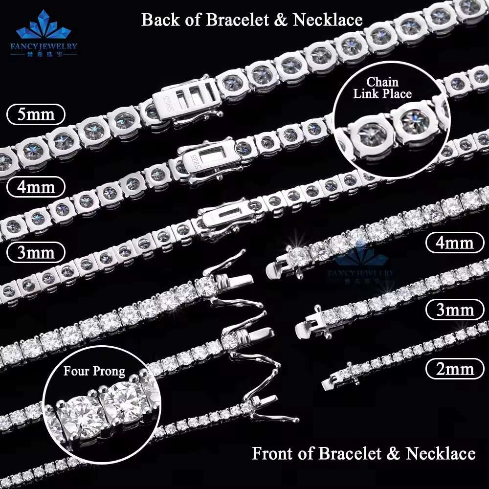 Cheapest Price Hip Hop 925 Silver Gra VVS Moissanite Diamond Tennis Chain 3MM 4MM 5MM 6.5mm Necklace Men Women Cuban Jewelry