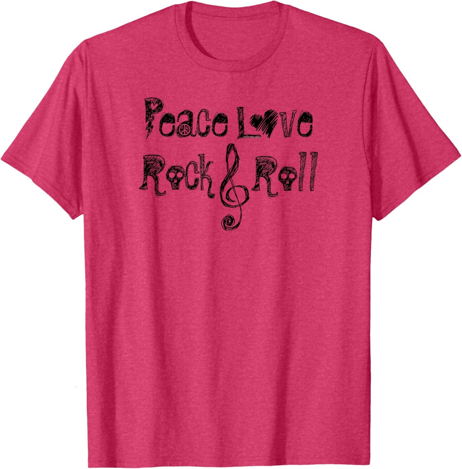 T shirt for Mens Cool Retro Peace Love Rock and Roll Music Graphic Tee Casual Tops Clothes Short sleeve