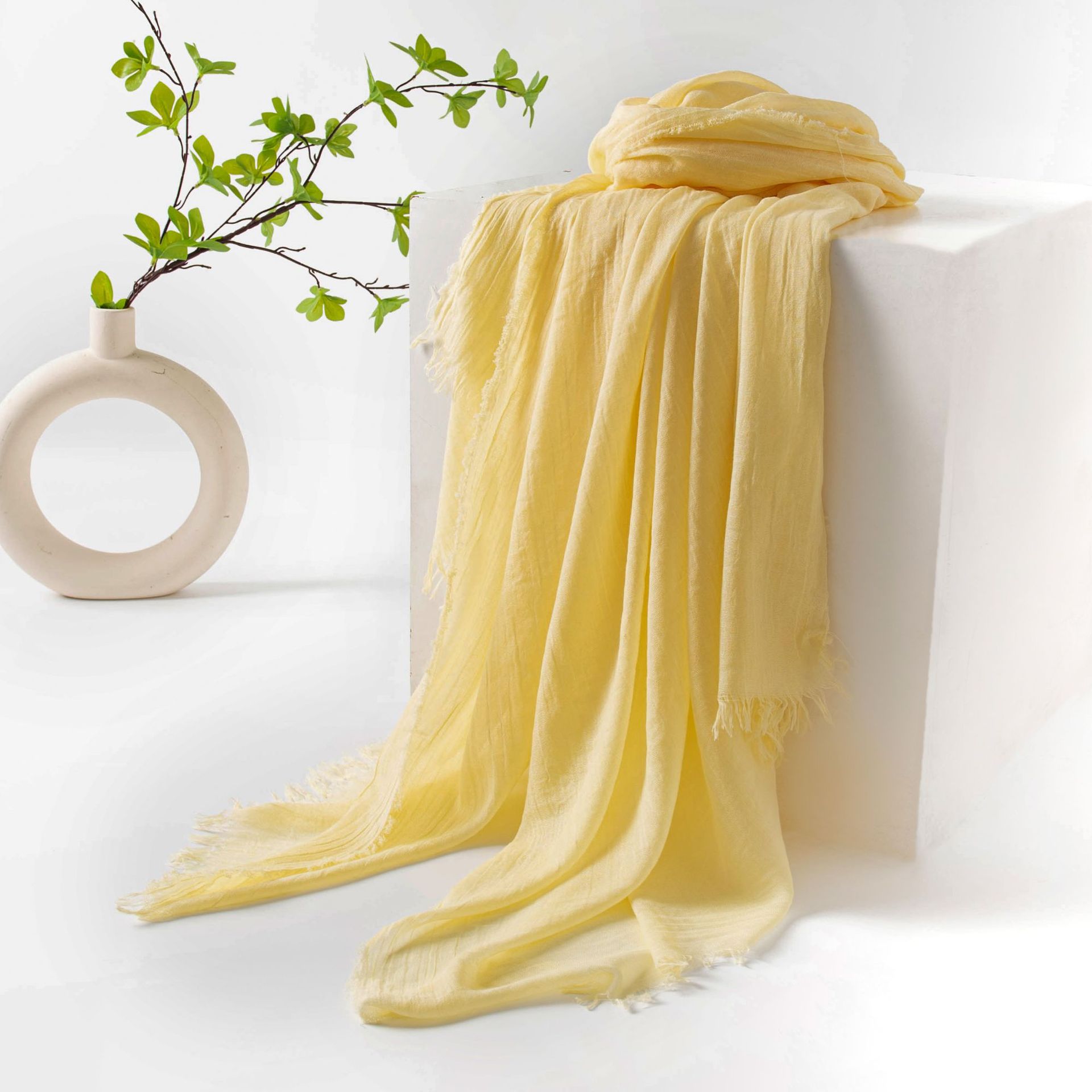 K235 Cross-border spring new Korean version of pure color imitation silk long scarf women's fashion commuting scarf sunscreen gauze shawl