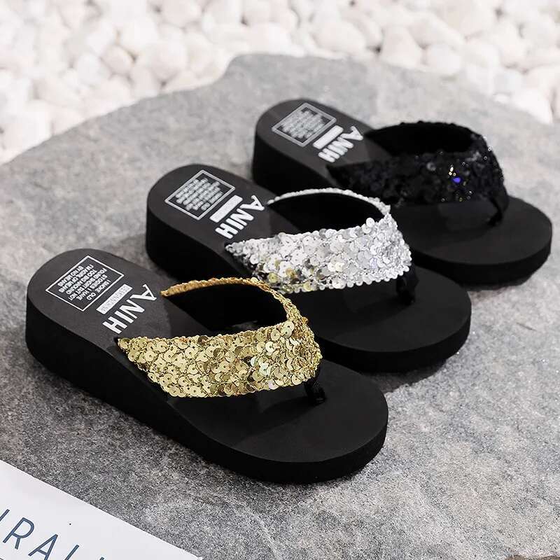 2025 Summer New Sandals, Shining Beach Women's Flip Cover Women's Designer Fashion High Heels, Slope Heels, Slippers