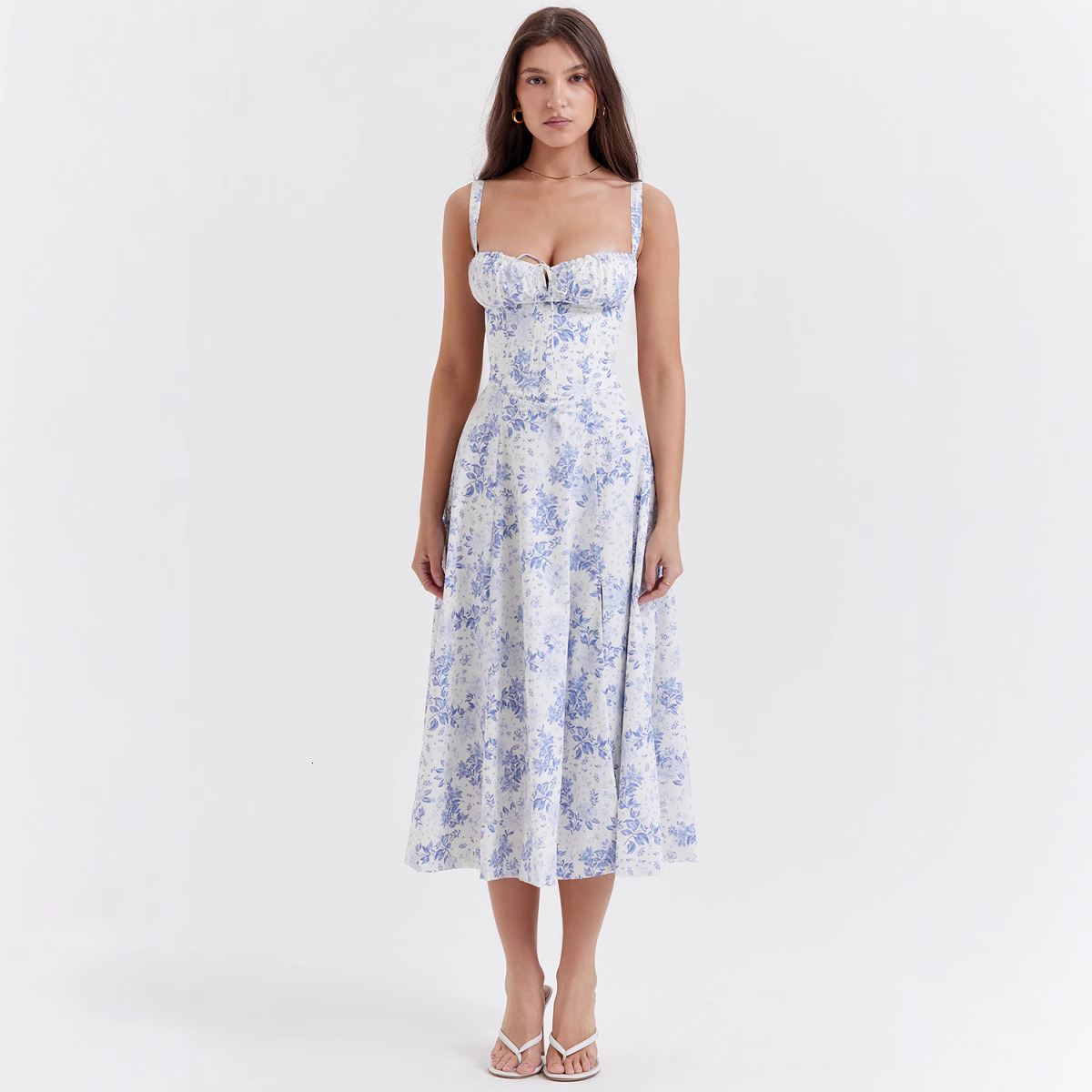 fashion strap skirt 2025 european and american summer new style floral print large swing dress with strap