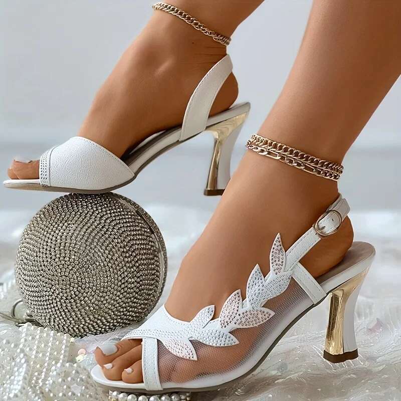 Rhies Women's Mesh High Heel Sandals Summer New Fashion Korean Style Peep Toe Buckle Strap Sgback Shoes Sandalias Mujer