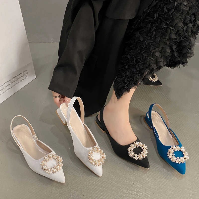 Wen High Heel Sandals Summer New Fashion Pointed Toe Rhinestone Formal Back Emp Cfortable Ladies Par Luxury Me Shoes Z250326