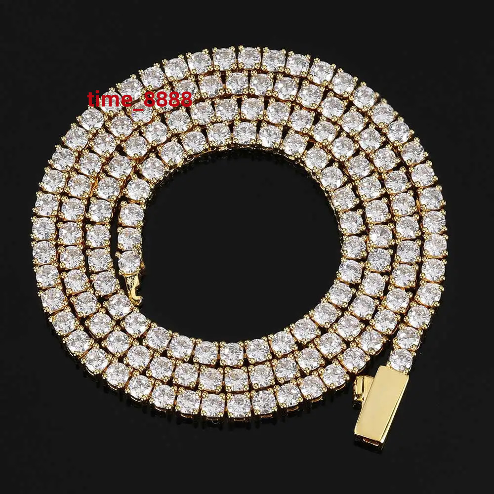 3mm 4mm 5mm 1 Row Tennis Chain Bling Moissanite Material Necklace Hip Hop Man and Women Iced Out Jewelry Free Engrave Name