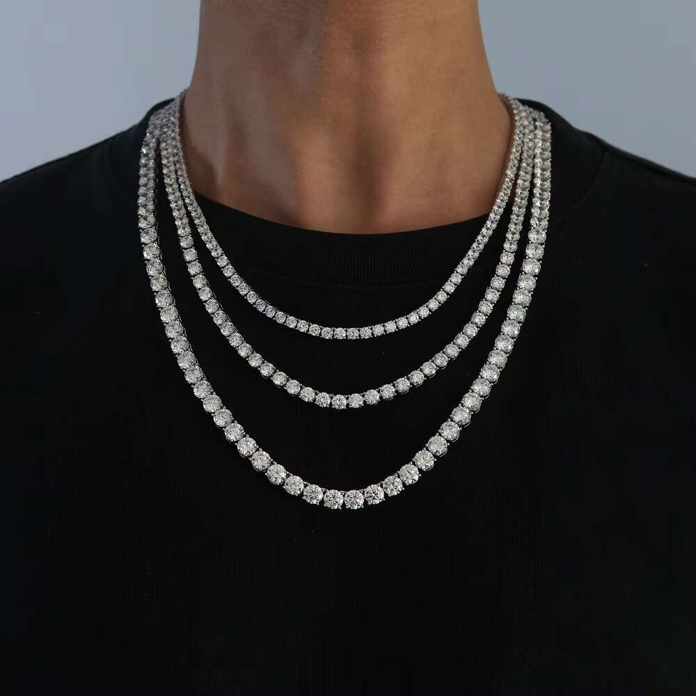 Wholesale Custom Chain Tennis Necklace 925 Sterling Silver GRA Moissanite Lab Diamond Hip Hop Tennis Necklace for Men