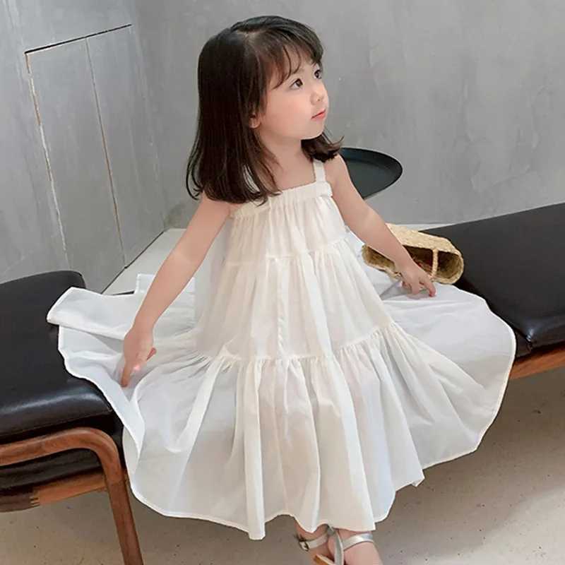 Girls Dress Summer 2024 Korea Sle Cool Casual Childrens Clothing Cake Princess Dress Baby Childrens Pendant Beach Vestdos W250326