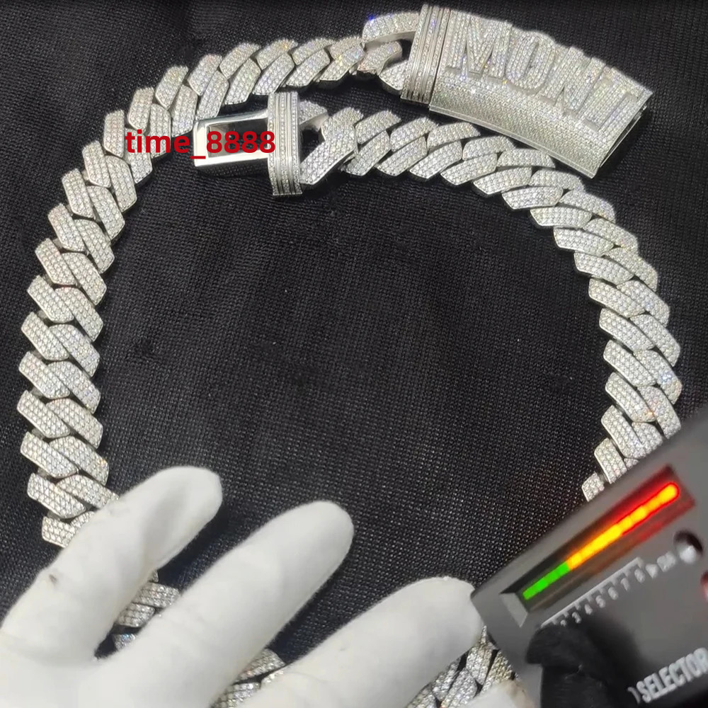 S925 Sterling Silver Vvs Moissanite Cuban Necklace Luxury Customized Iced Out Letter Clasp 20mm Width Mens link Chain