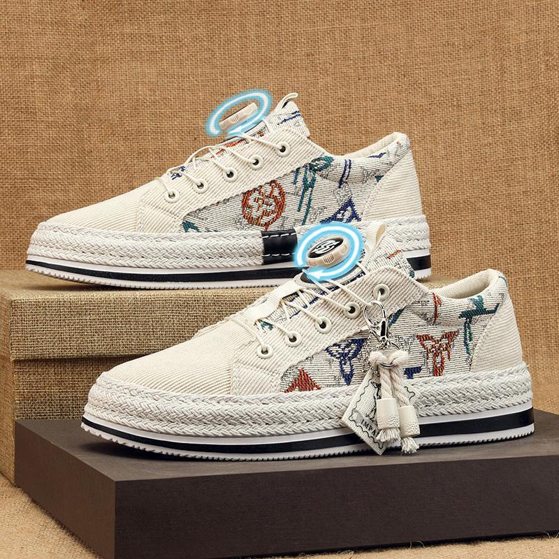 Designer's New Corduroy Fabric Breathable Rotating Buckle Free Lace Up Board Shoes Suitable For Summer Fashion Leisure Color Blocked Sports Men&#