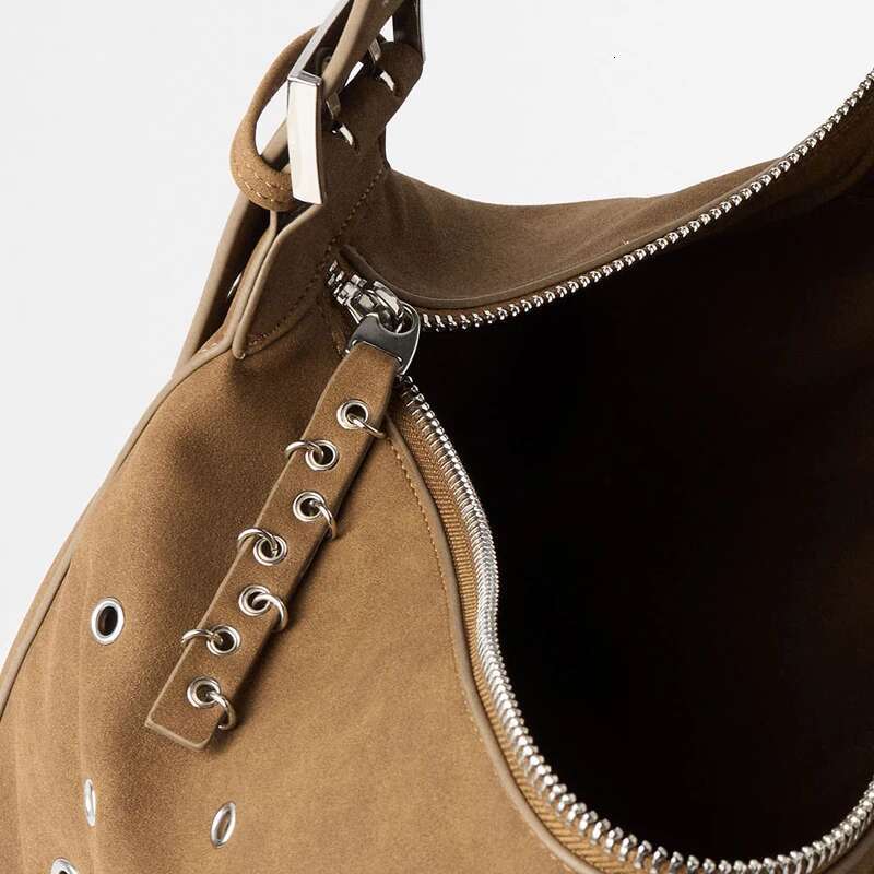 Large Capacity Vintage Faux Suede Shoulder Bags For Women With Stud Detail Designer Handbags Purses 2024 New In Underarm