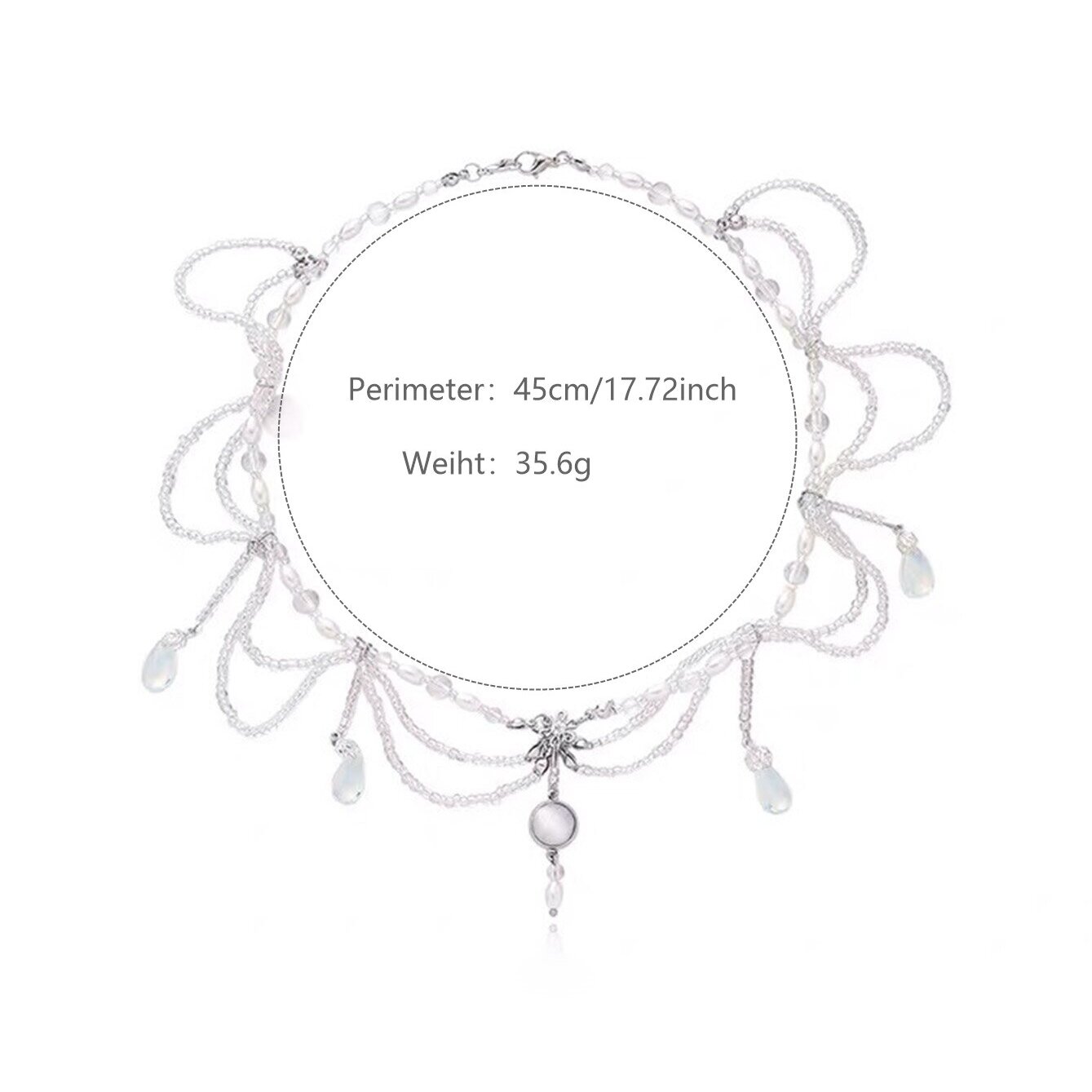 Bohemian Layered Tassel Necklace with Imitation Pearl and Moonstone Charms for Both Neckwear and Hair Accessories