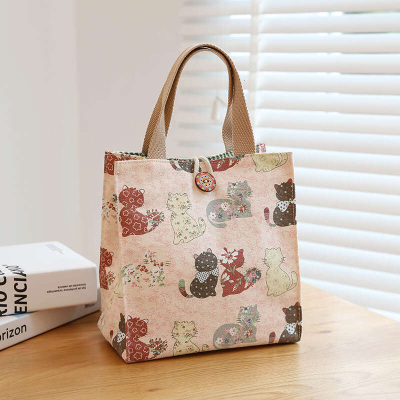 Canvas box large capacity lunch bento office worker bag, cute mom carrying rice bag