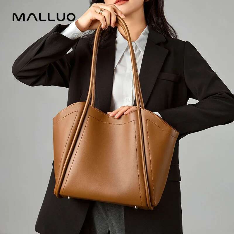 Women's Genuine Leather Bags Elegant Shoulder Tote Bag Fashion Commuter Soft Cowhide Handbag Large Capacity Practical Handbags