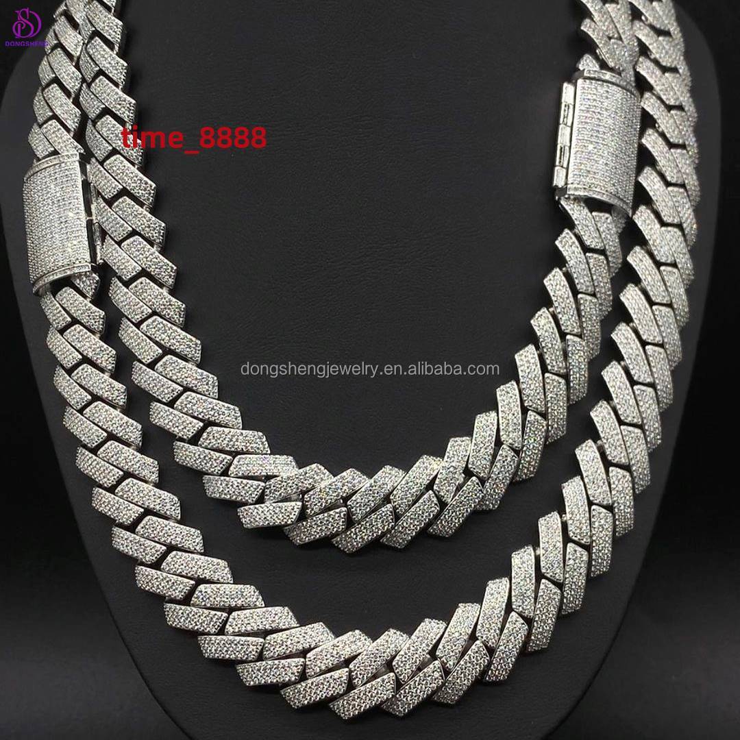 2023 Hot Selling Competitive Price Moissanite Real Miami Cuban Link Prong Chain Iced Hi