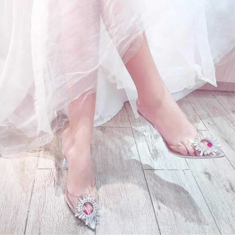 42 Large Sandals Wen Summer Slim H Back Emp Single Shoes Sexy One Word Crystal High H Wens Sandalias Mujer Z250326