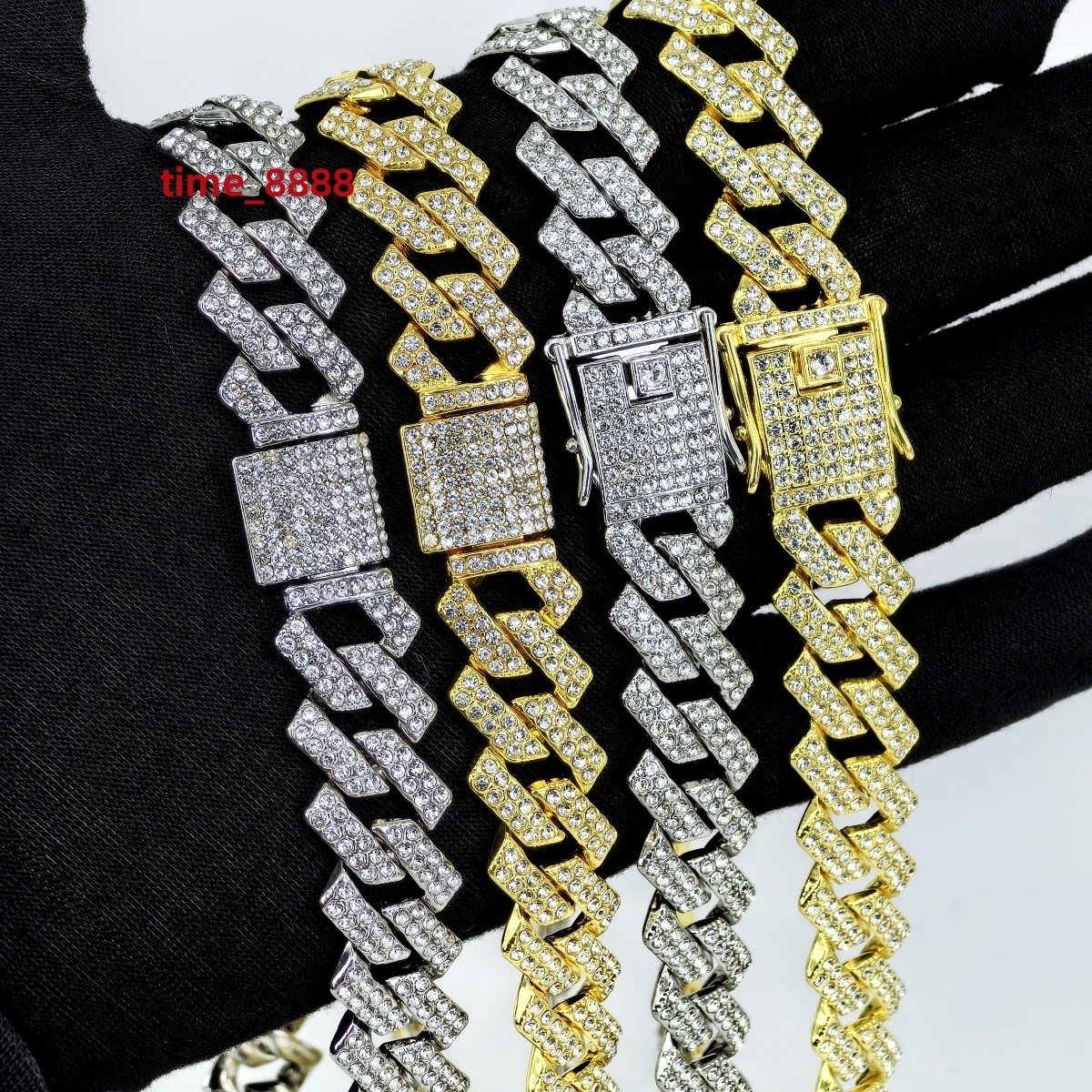 Hip Hop Fashion Diamond Set 15mm Diamond Miami Full Ice Gold Necklace Bracelet