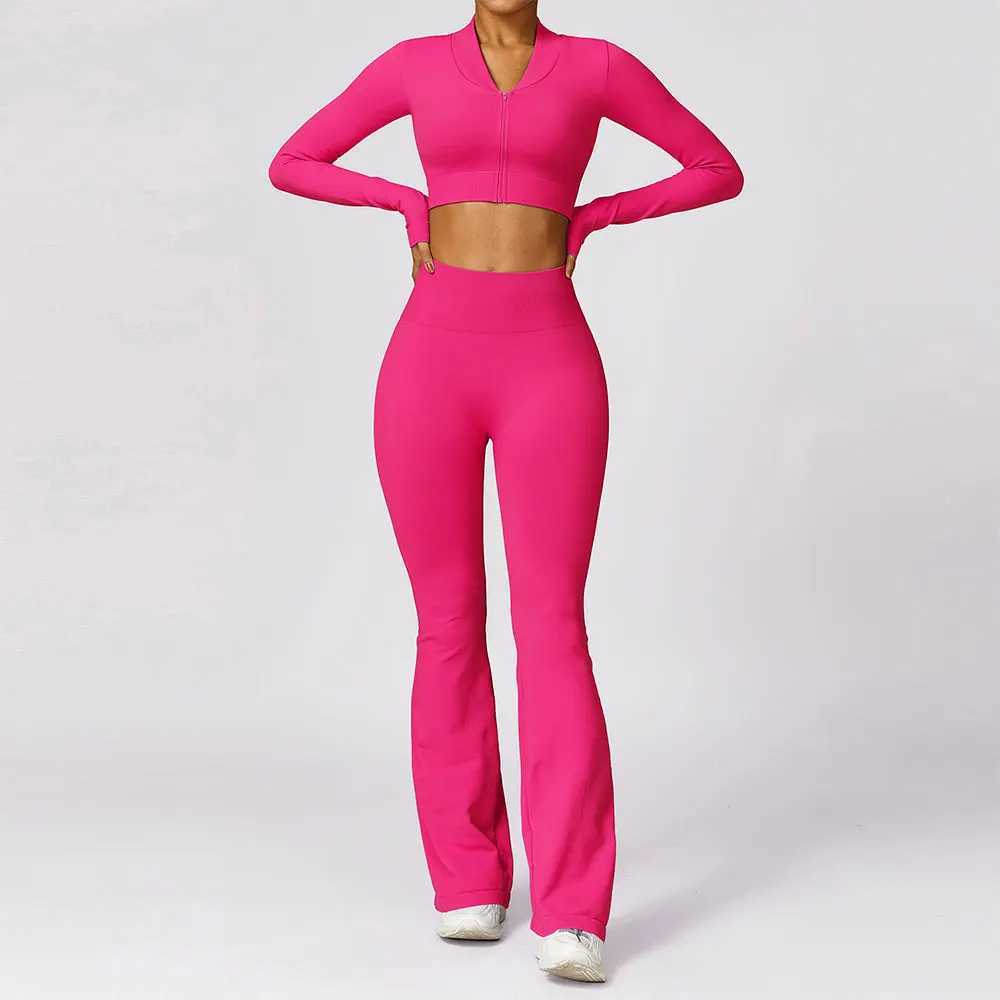 2PCS seamless yoga set gym clothing sports jacket yoga set womens fitness set track and field suit zipper long sleeved exercise leg W250326