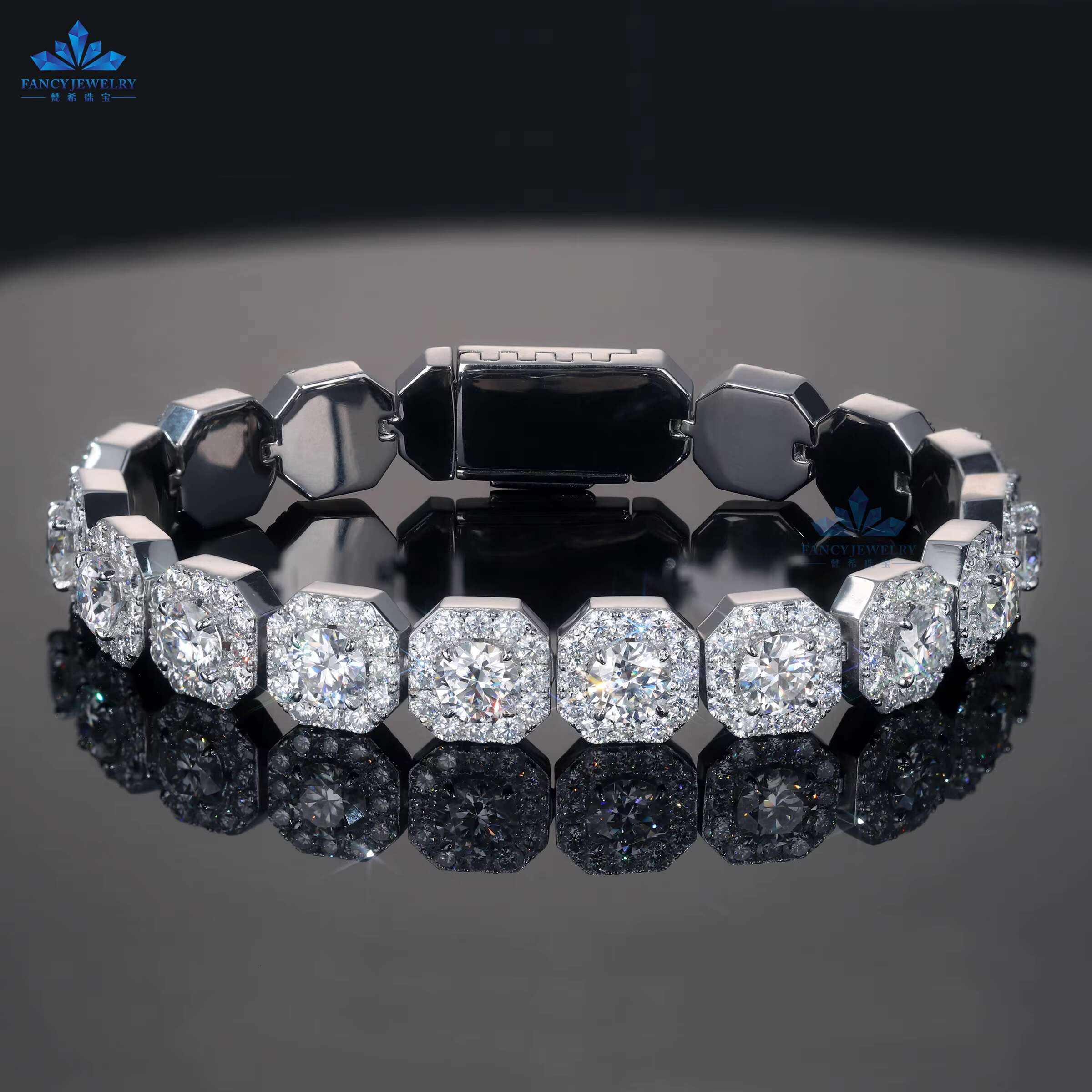 18k Gold Plated Iced Out Cluster Tennis 11mm Width Iced Out 8.5inches Bracelet Custom Moissanite Tennis Chain