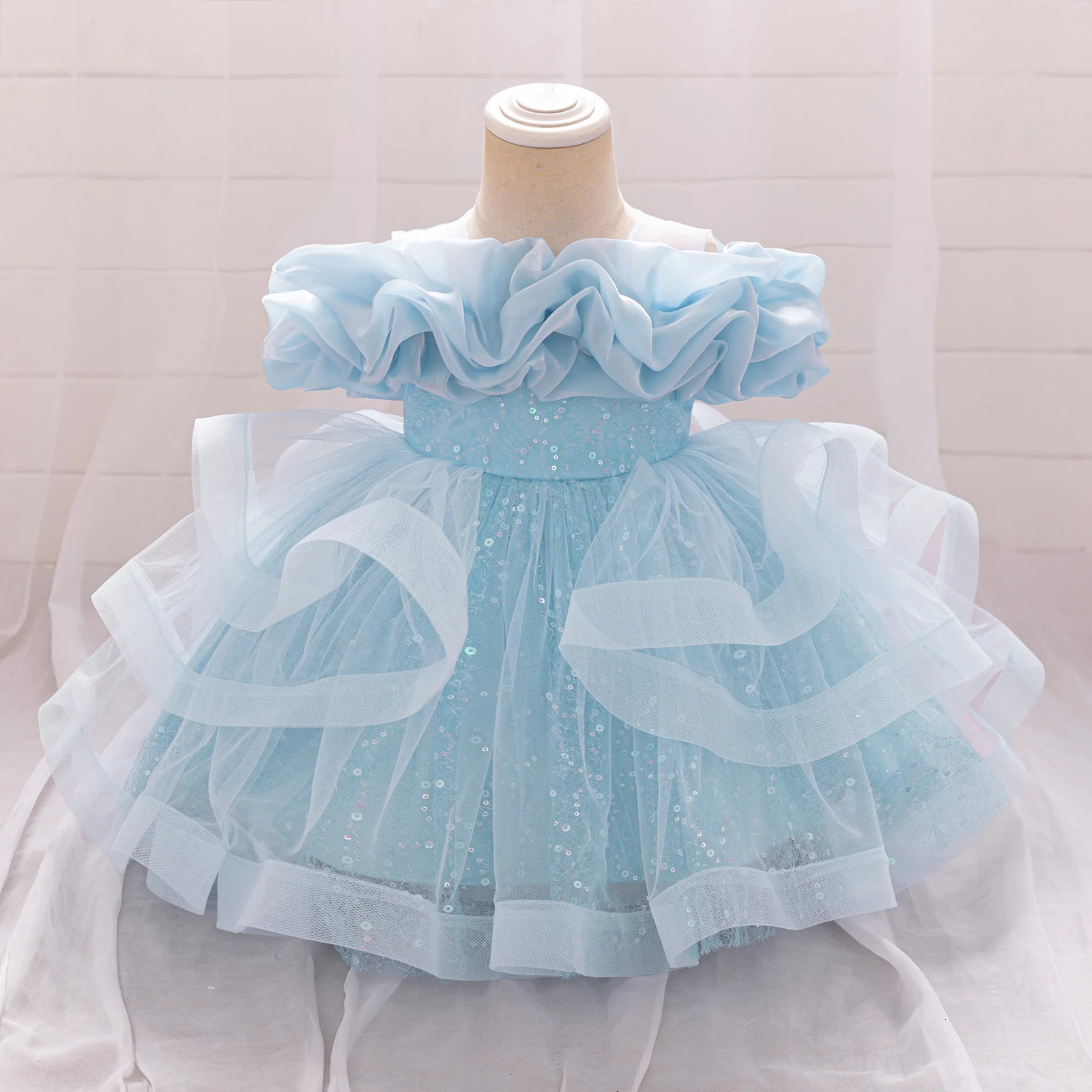 Puffy Pink Flower Baby Wedding Princess Girl Dress Toddler Tulle Baptism Kids Clothes Bridesmaid 1st Birthday Party Prom Costume 250325