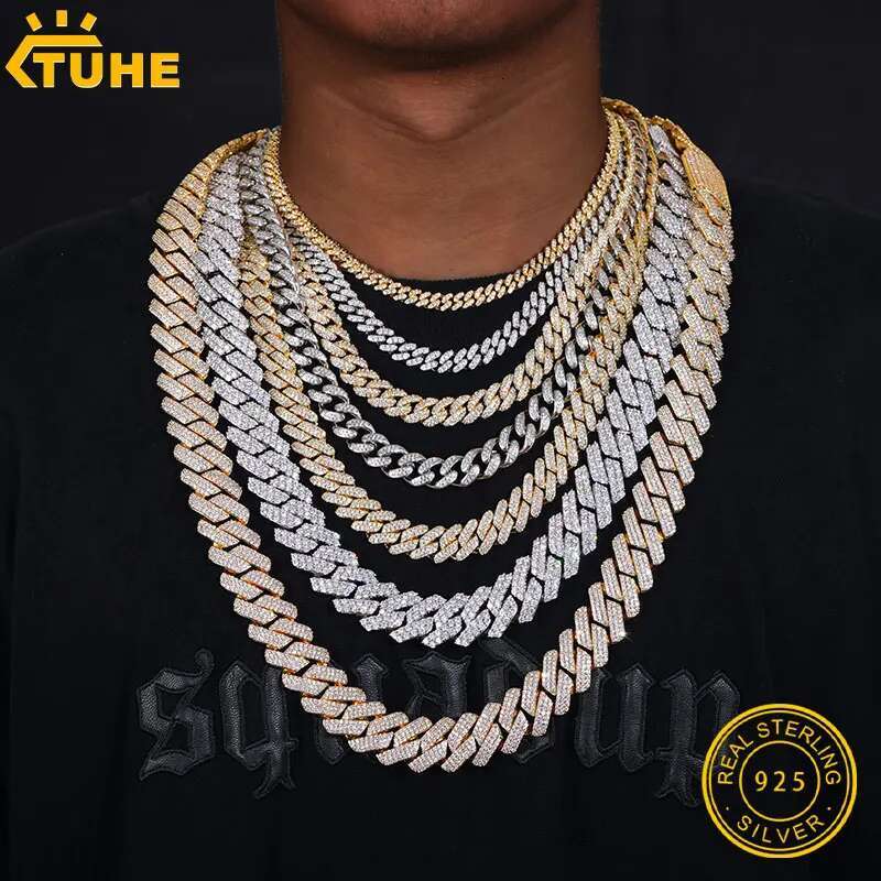 Hip Hop/Rock Iced Out Cuban Link Chain Necklace Sterling Silver 925 For Men Hip Hop Jewelry