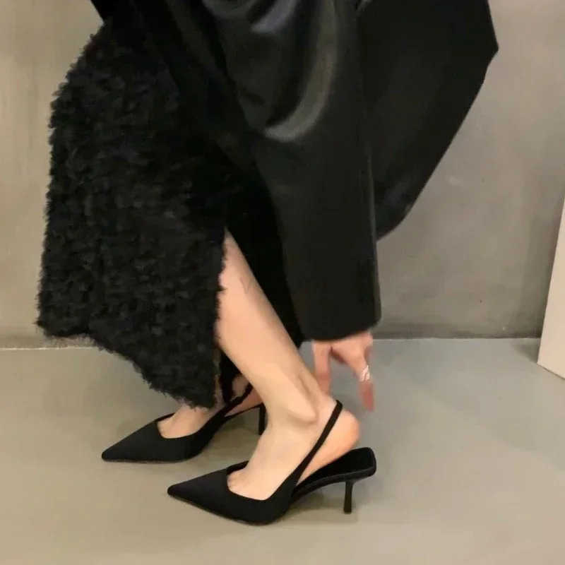 Wen Summer Shoes 2025 New Fashion Pointed Toe Stiletto Medium Heel High H Wen Back Emp Toe Sandals Green Wens Shoes Z250326