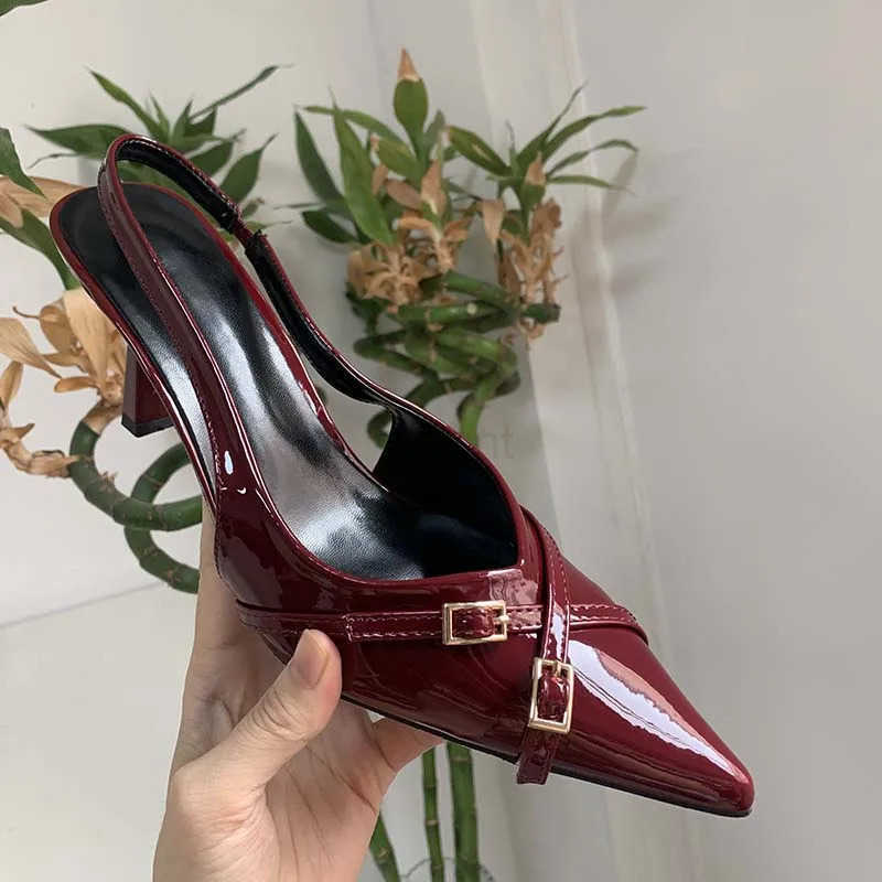 Fashion Fem Sandals Red Fashion H Wen Pumps Footwear Slingbacks Shoes For Pointed Toe Buckle Strap Ladies H Shoe Z250326