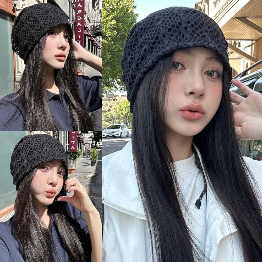 Sweet Hollow Knitted Hat Breathable Thin n Lace Hat Retro Atmosphere Cold Hat Head 250321
