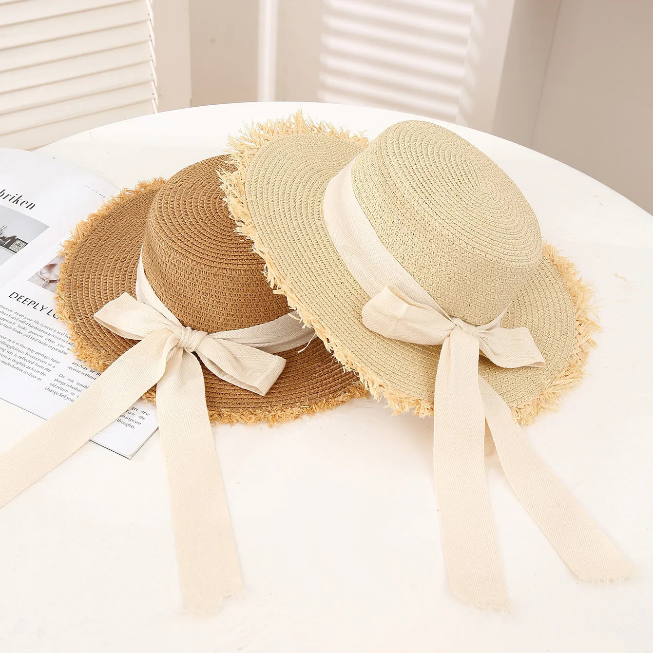 Summer Sun Protection Straw Hat Parent-Child Mother Daughter Outdoor Wide Brim Lace Woven Beach Sun Hat for Adult and Baby 250326