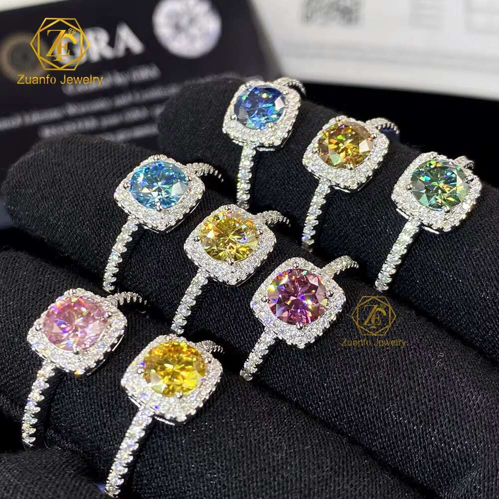 Moissanite Jewelry 925 Sterling Silver Moissanite Ring Round Yellow Pink Green Vvs Engagement Moissanite Halo Rings for Women