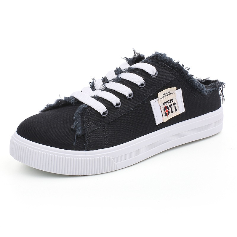 designer shoes 2025 style canvas shoes for women in spring and summer small white shoes flat sole sneakers lazy shoes slip-on half-slippers