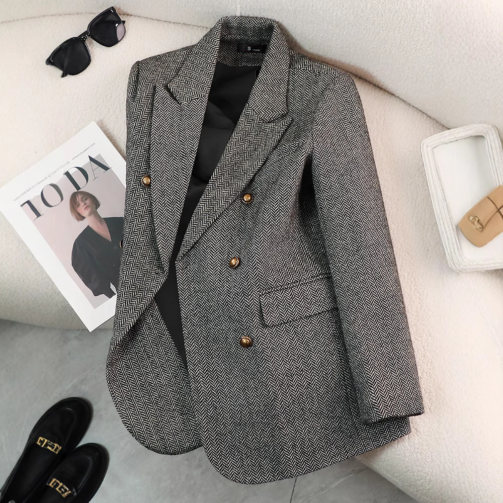 Wool jacket women 2024 new autumn and high-end temperament loose plus casual gray suit top for winter