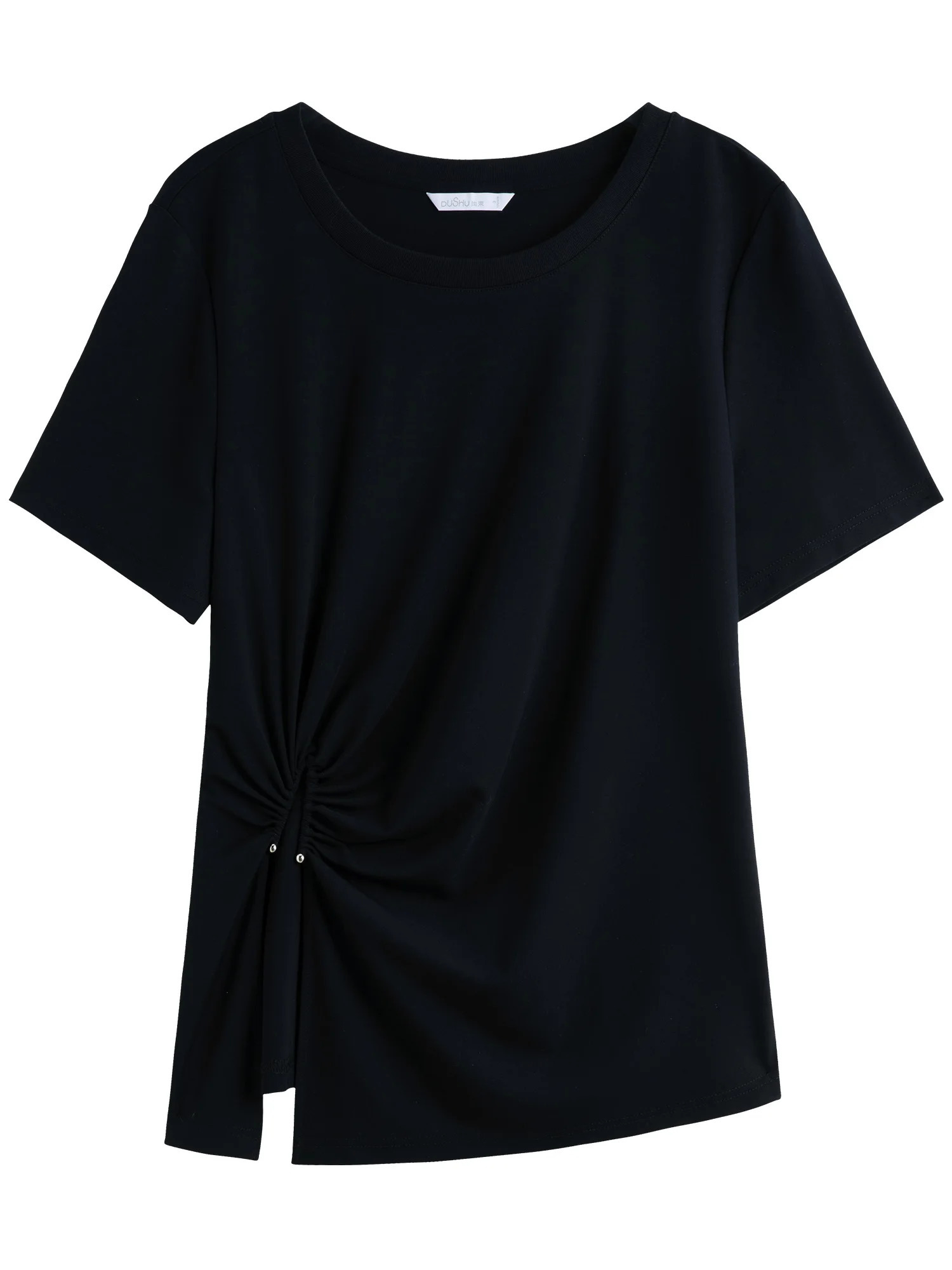 DUSHU Minimalist Cool Elastic T-shirt Summer Marketing Fashion Short Sleeve Versatile Tops for Women 25DS82086 250321