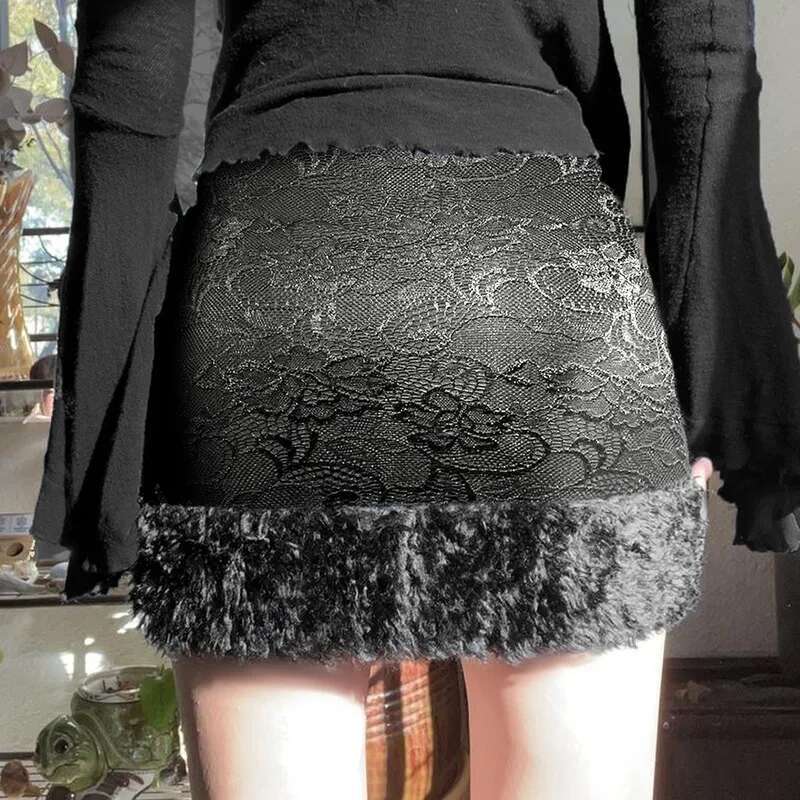 Dongdumaoyi Nieuwe Chinese Stijl Bont Patchwork Bodycon Rok Sexy Hot Meisje Kant Getextureerde Midi A