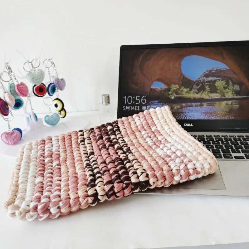 Ladies Handmade Cloth Strip Laptop Bag Knitted Crocheted Computer Protective Case Bags For Women