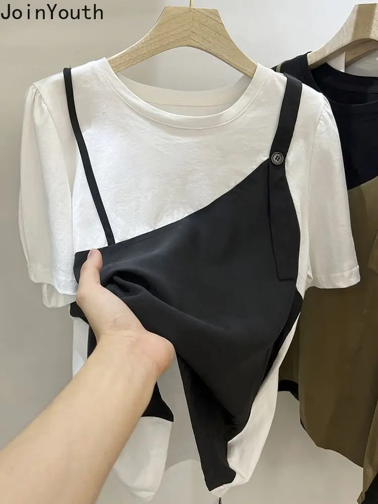Women Clothes Oversized Woman Tshirts Patchwork Contrast Color Two Tees Womens Clothing Casual Fashion Vintage T-shirts 250321