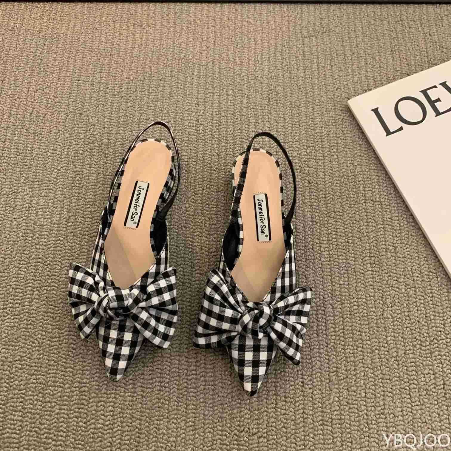 Bow Sandals Wen 2022 Summer Pointed Low Heel Sandals Wen Fashion Baotou Thin Strap Sandals High H Sandalias De Mujer Z250326