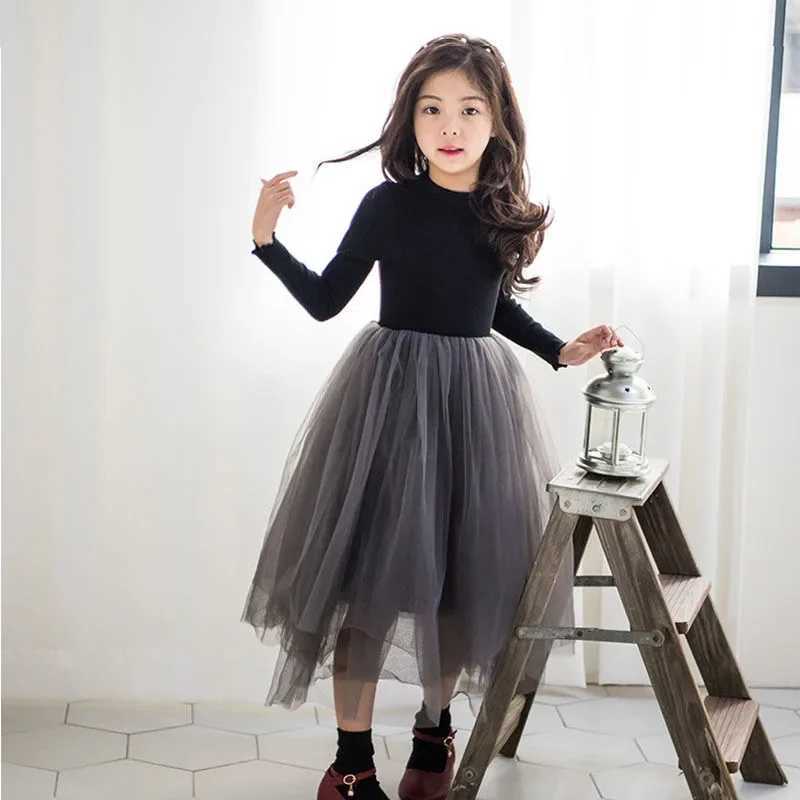 Girls winter dress autumn new casual childrens fluffy high-heeled bottom dress big childrens dress winter princess dress W250326
