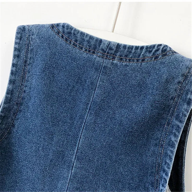 Spring and Autumn womens short denim vest jacket single chest Korean ultra-thin casual denim vest womens waist top Chaleco Mujer 250320