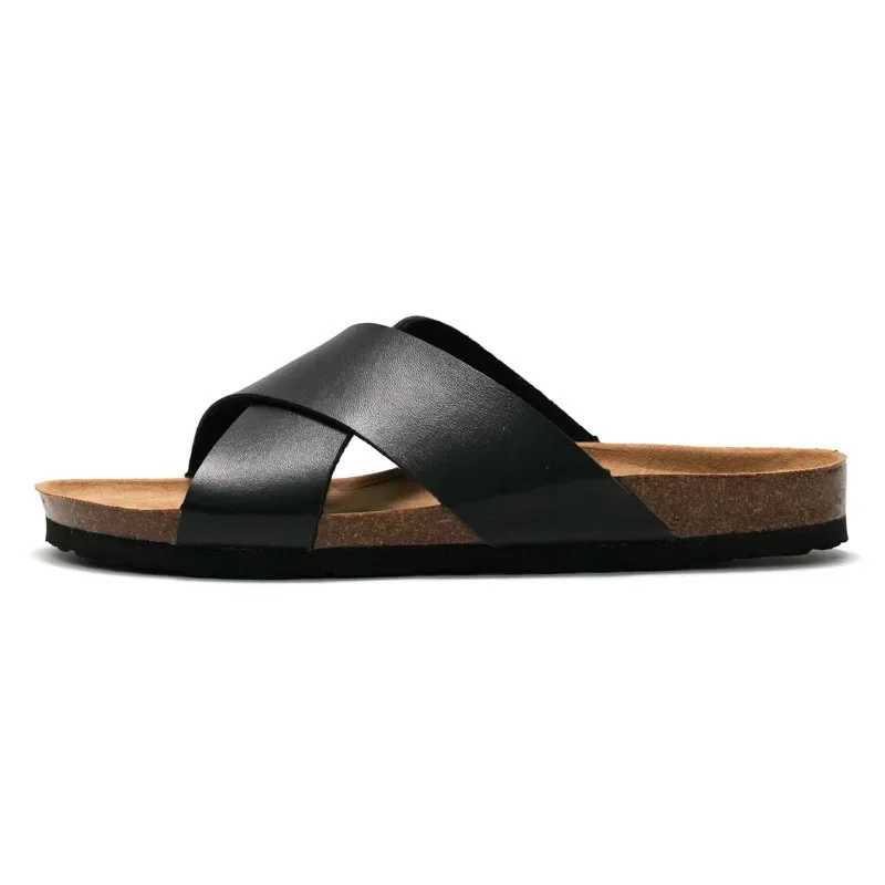 New mens beach cork slider summer womens solid color N-Slip outdoor PU leather slider shoes casual flip sliderXJ250326