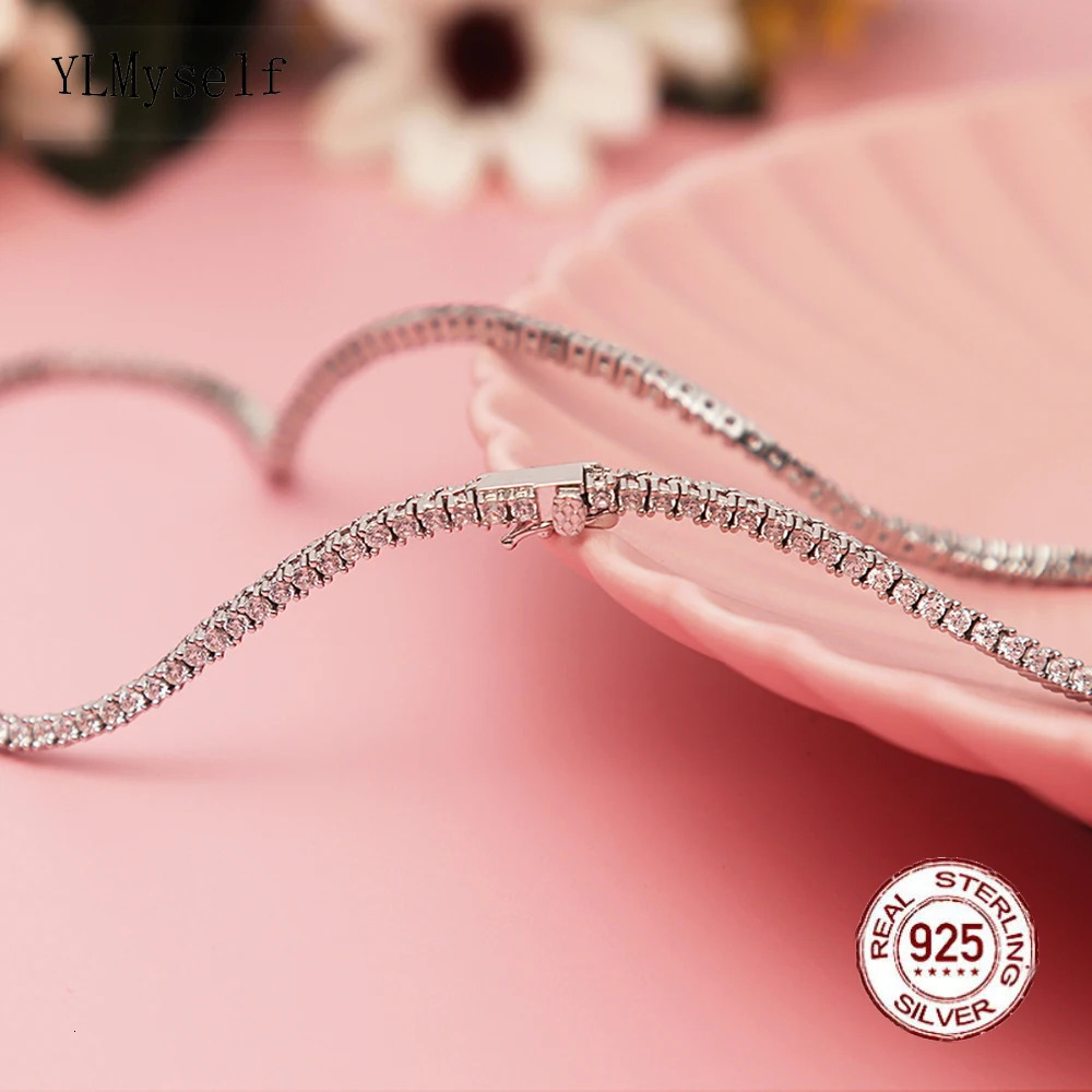41CM 16 inches Eternal Engagement Wedding Necklace Exquisite Jewelry 925 Pure Silver 2mm Cubic Zircon Tennis 250317