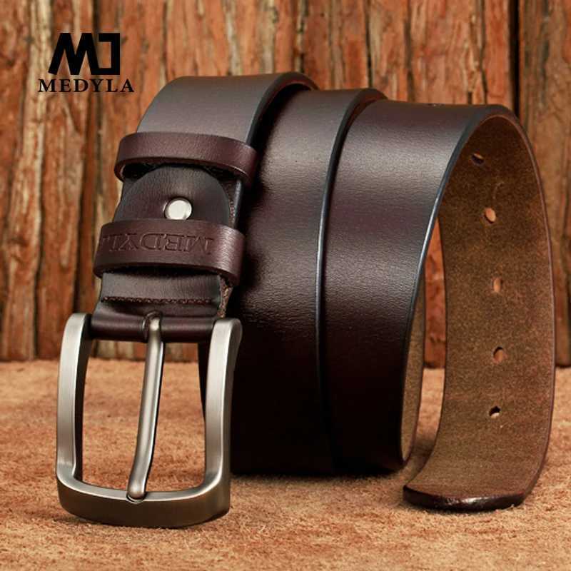 MEDYLA mens high-quality leather luxury belt classic retro alloy pin buckle mens belt W250326