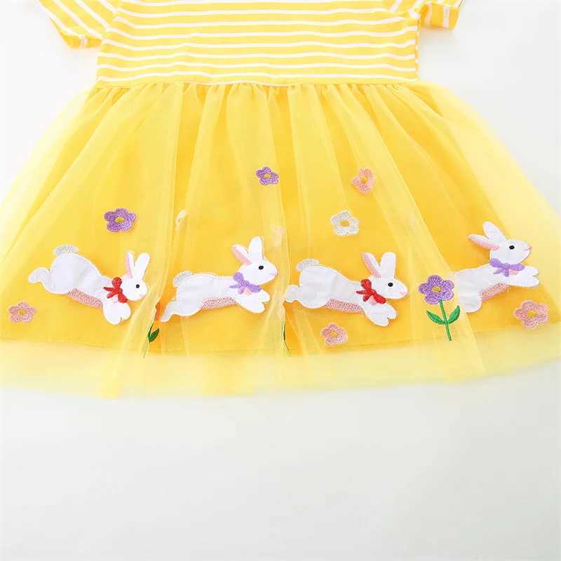 Jumping Meters 2-7T Summer Princess Girl Dress Rabbit Childrens Tank Top Par Birthday Baby Clothing Embroidered Dress Wedding W250326