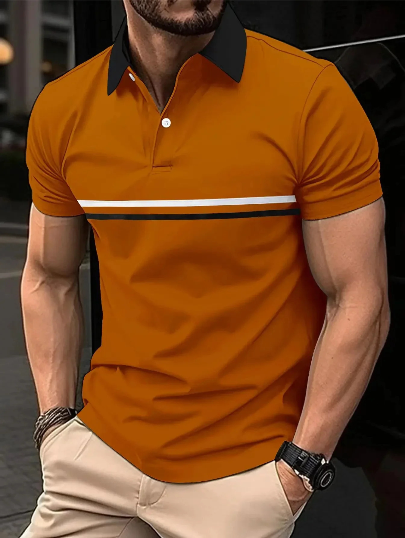 Summer mens casual short sleeved polo shirt for office fashion Rowan collar Tshirt breathable clothing 250326