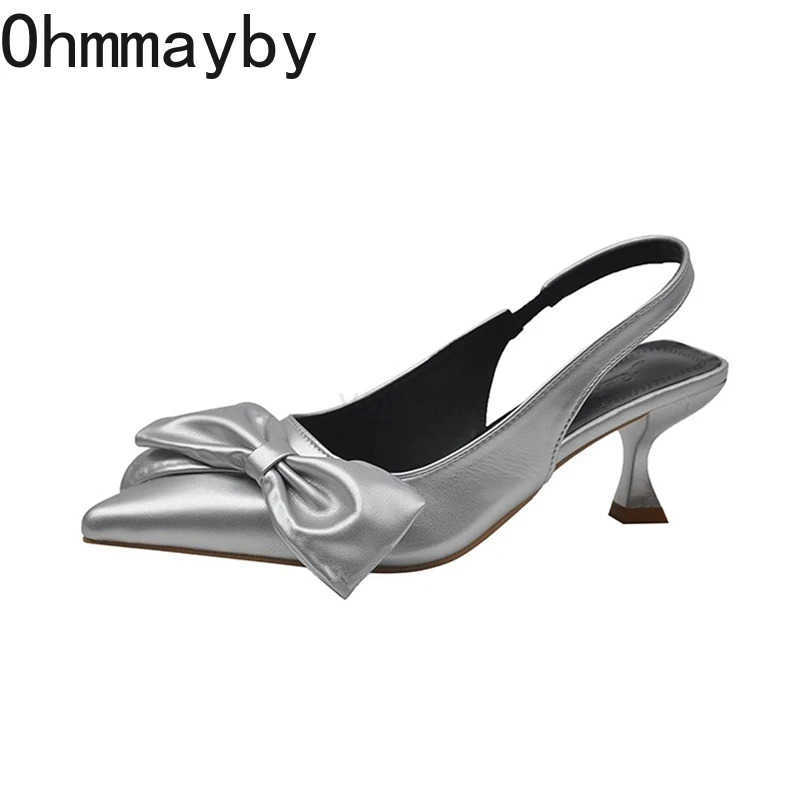 Wens Summer -knot High Heel Sandals Fashion Pointed Toe Par Dress Shoes Fashion Ladies Singbacks Footwear Z250326