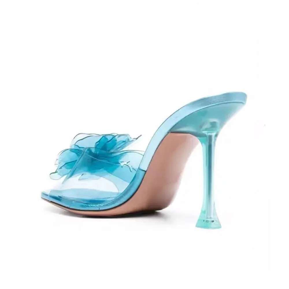 Clear Film Crystal PVC High Heel Slipper Peep Toe Blue Pink Transparent wer Cup Heels Shoes Woman Sgbacks Sandals