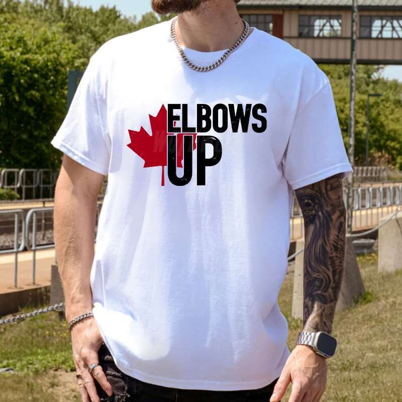 Men s summer T shirt casual loose plus size Canadian elbow up sports print comfortable round neck short sleeved